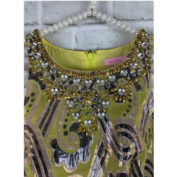 LILLY PULITZER METALLIC GREEN PEARL DRESS VINTAGE BROCADE Size 2 Holiday NEW - Picture 5 of 10